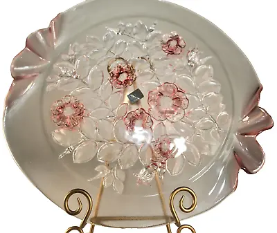 Mikasa Rosella Pattern Pink Flower Crystal Glass Serving Platter Vintage 14  • $19.17
