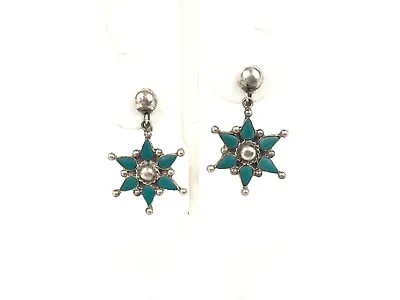 Ace Screw Back Mexican Turquoise Sterling Silver 925 Dangle Drop Earrings 1.5  • $40.50