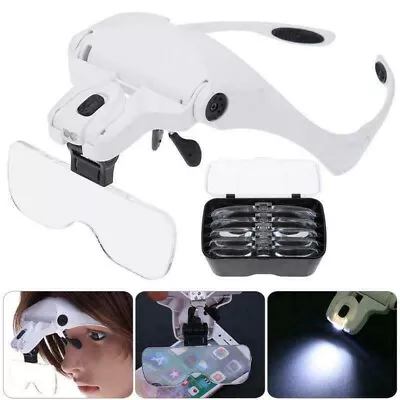 Magnifying Glass Lens LED Light Lamp Visor Head Loupe Jeweler Headband Magnifier • £9.93