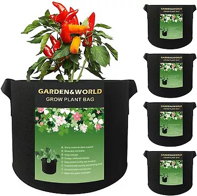 5-Pack Heavy Duty 300G Plant Grow Bags Thickened Nonwoven Fabric Pots • $14.99