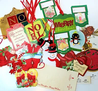 VINTAGE Lot Of 30 Christmas Holiday Gift Tags NEW UNUSED Flocked Embossed • $9.99