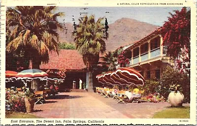 CA Palm Springs Desert Inn East Entrance Umbrellas Garden Linen Posted 1951 • $6