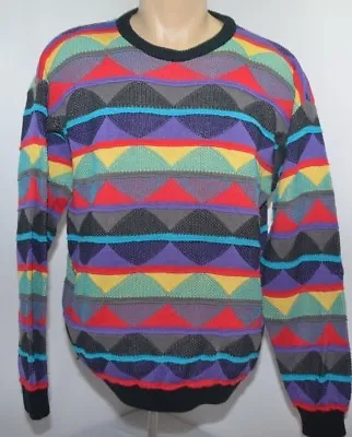 RARE VTG 90s COOGI Australia NEON BIGGIE MCGREGOR Sweater Geometric Shape Mens M • $505.81