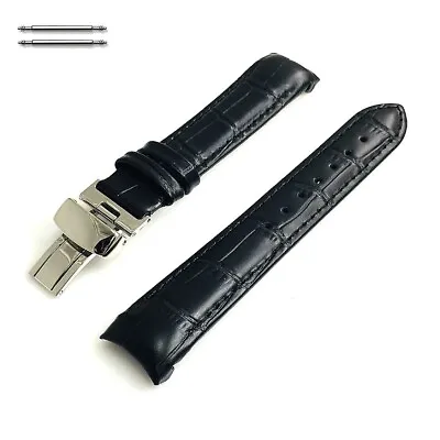 Black Curved End Croco Leather Replacement Watch Band Strap Butterfly Clasp 1541 • $19.95