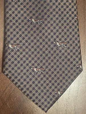 Merona Brown Blue 100% Silk Men’s Neck Tie Made In China Houndstooth Dog Print • $25.99