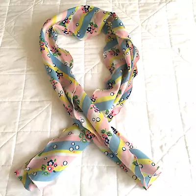 VTG Oblong Scarf Multi Color Pastel’s Diagonal Stripes Floral 10” X 47” • $18.74