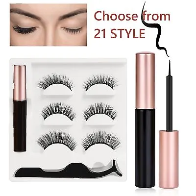 Magnetic Eyelashes 3 Pairs Waterproof Eyeliner Tweezers False Wispy Long Lashes • £2.69