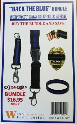 Police Blue Line Bundle Mourning Band Wristband Keychain Lanyard  Lapel Pins • $16.95