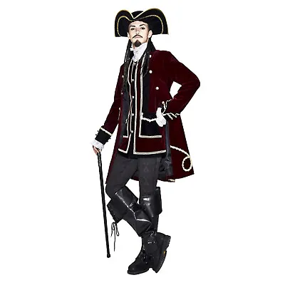Adult Men's Red Pirate Captain Steampunk Victorian Halloween Costume Jacket Vest • $106.18