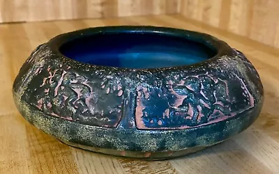 $9 • Buy Vintage Low Bowl Vase In Weller/Roseville Style Signed Tree & Cherub Design