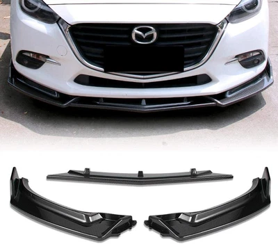 $34.99 • Buy For 2014-2018 Mazda 3 Axela Carbon Look Front Bumper Body Kit Spoiler Lip 3PCS