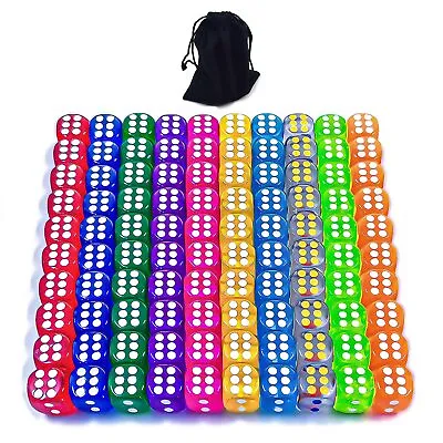 100 Pieces 12MM Small 6 Sided Dice Set Translucent Colors Dice With Black Pouch • $12.29