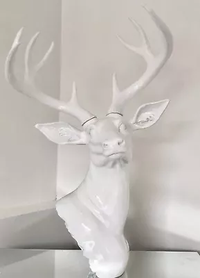  Large Stag Deer Head Sculpture Wall / Floor Standing Statue White • £49.95