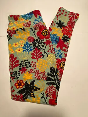 LuLaRoe Womens Leggings Green Floral Pattern Print One Size OS 8-10 Casual Work • $11.84