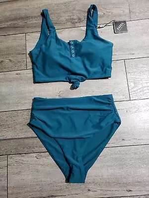 ZAFUL Women's High Waisted Bikini Scoop Neck Swimsuit 2 Pieces Swimwear Sz M (6) • £8.54