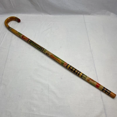 $40 • Buy Vintage Mexican Hand Carved Painted Wood Folk Art Walking Cane Aztec/Mayan 36.5 