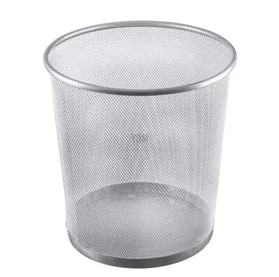 Silver Steel Mesh Round Open Top Waste Basket Wire Bin Trash Can For Office K... • $34.45