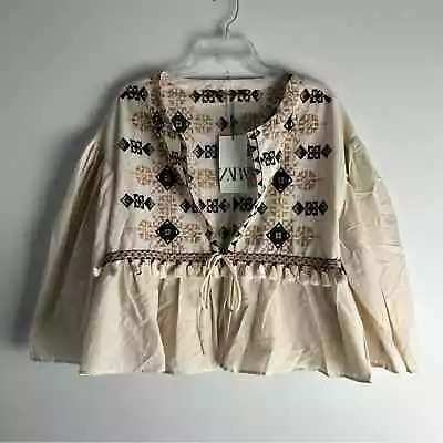 Zara Embroidered Tassels Peplum Tribal Style Top Blouse XL • $39