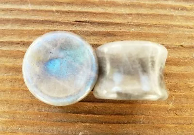 Pair Of Concave Rainbow Moonstone Plugs Gauges Body Jewelry Double Flared • $15.99