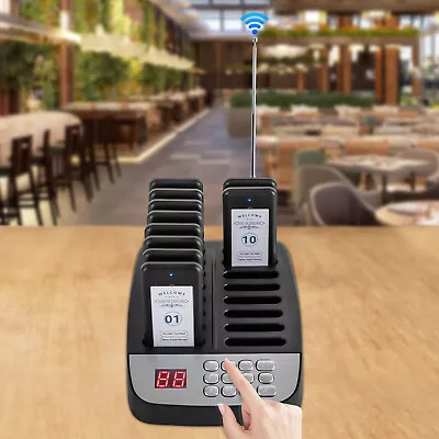 Black Restaurant Pager System 10 Pagers With Vibration Light Dripping Sound • $57