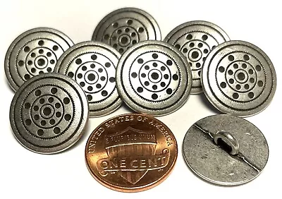 8 Antique Silver Tone Metal Black Accent Shank Buttons 11/16  17mm 12807 • $6.99