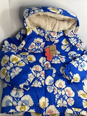 Mini Boden Girls Winter Jacket Size 13-14Y Blue Flowers • $47.99