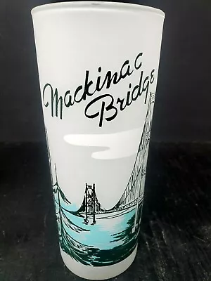 Vintage Michigan Frosted Tumbler Tea Glass Mackinac Suspension Bridge Souvenir  • $12.04
