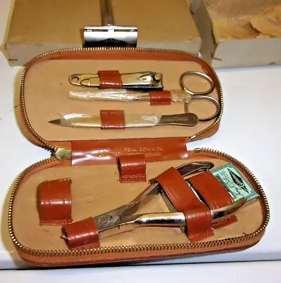 Nos Vintage Gillette Mini Travel Razor In Compact Real Leather Case • $38