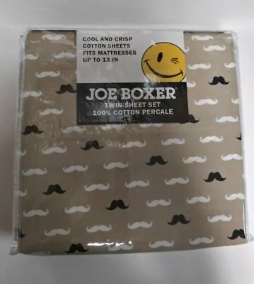 Joe Boxer Cool & Crisp Twin Mustache Sheet Set 100% Cotton • $23.99