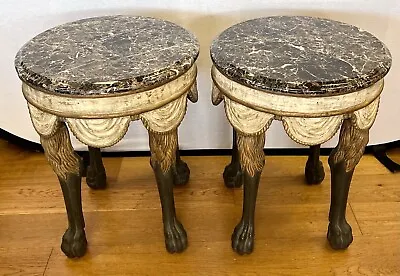 Magnificent Pair Of Neopolitan Style Round Marble Top Painted And Gilt End Table • $2061.50