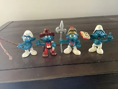 Lot Of Vintage 80s Smurfs PVC Figures Cowboy Fishing Teacher Castle Guard-T • $14