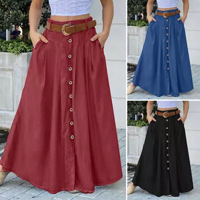 UK 8-24 Women's High Waist Front Buttons Long Skirts Cocktail Party Maxi  • £15.98