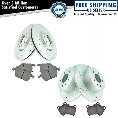 Brake Rotor Drilled Slotted Zinc Coated &Ceramic Pad Front & Rear Set • $204.60