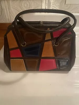 60’s MOD VTG Vinyl Hand Bag Multi-Color HIPPIE Purse BOHO Satchel RETRO • $25