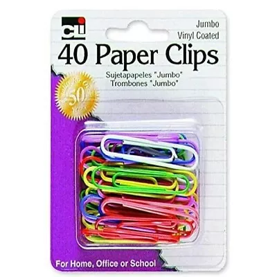 Paper Clips Jumbo Gem Vinyl Coated Assorted Colors 40-Pack (80050) • $2.92