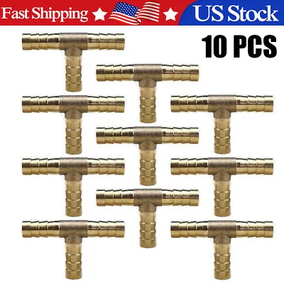 10PC- 5/16 HOSE BARB TEE Brass Pipe 3 WAY T Fitting Thread Gas Fuel Water Air~ • $15.98