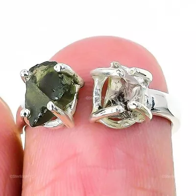 Natural Moldavite Gemstone Cluster Ring Size 6 925 Sterling Silver Jewelry • $16.99