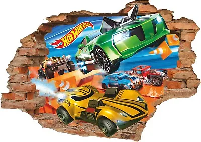 Hot Wheels Toys Cars Kids Boys 3d Smashed Wall View Sticker Poster Mural Z 6-78 • £27.95