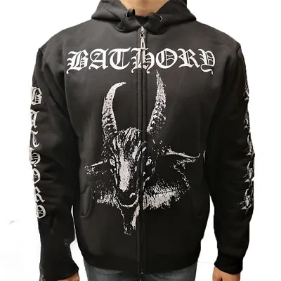 BATHORY Goat Logo  Hoodie Zip Up Sweatshirt Black Dark Throne Venom • $54.99