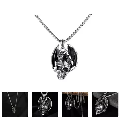  Skull Necklace Mens Pendants Retro Chain Bat Gothic Vintage • £10.28