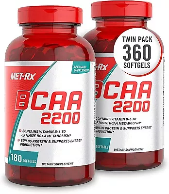Met-Rx BCAA 2200 Amino Acid Pills 180 Softgels 2 Pack 360 Total Count • $41.95