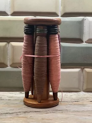 Antique Vintage Industrial Spool Spindle Bobbin (6) W/ Factory Thread Holder • $55