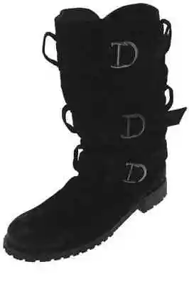 New ECOTE Women Distressed Suede Blk Flat Midcalf Motorcycle Slouch Buckle Boot • $99.95