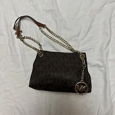 Michael Kors MK Jet Set Signature Brown Cream MK Chain Messenger Crossbody Bag • $50