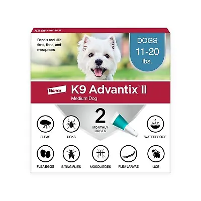 K9 Advantix II Flea & Tick Prevention For Medium Dogs 11-20 Lbs 2 Doses #0631 • $30