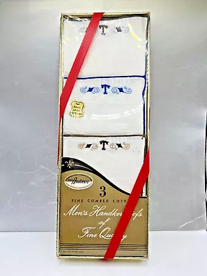 Vintage Andrews Men's Handkerchiefs - Box Of 3 - Monogram T Fine Quality NIB • $15