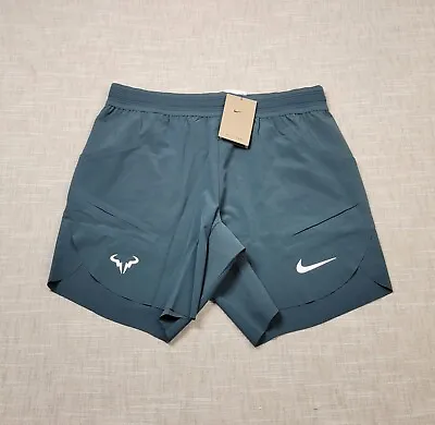 NIKE Court Rafa Nadal Shorts 7' Small Mens Green White Tennis Dri Fit ADV • $79.95