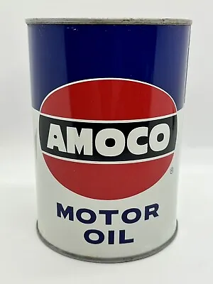 RARE Vintage AMOCO 1 Quart Motor Oil Can Metal Empty - SUPER CLEAN • $9.99