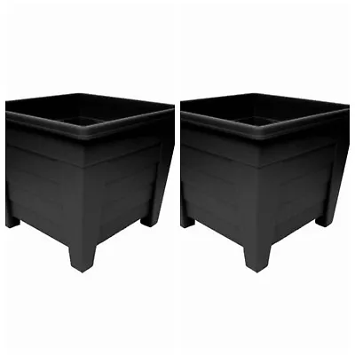 Large Outdoor Plant Pot Plastic Planter Square Terracotta / Ebony Pack Of 2 • £10.99