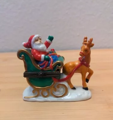 Midwest Santa Reindeer Sleigh W/ Teddy Bear Trinket Box Christmas- Rare Version! • $30